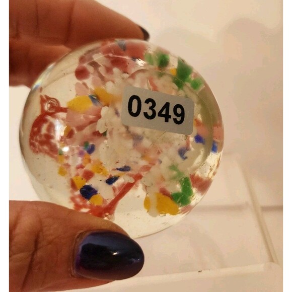 Art Glass Paperweight Red Trumpet Flower w Multicolor Layers Controlled Bubbles - Picture 11 of 15